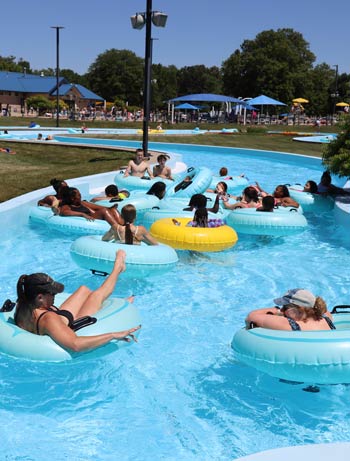 Patrons enjoy floating down a lazy river.