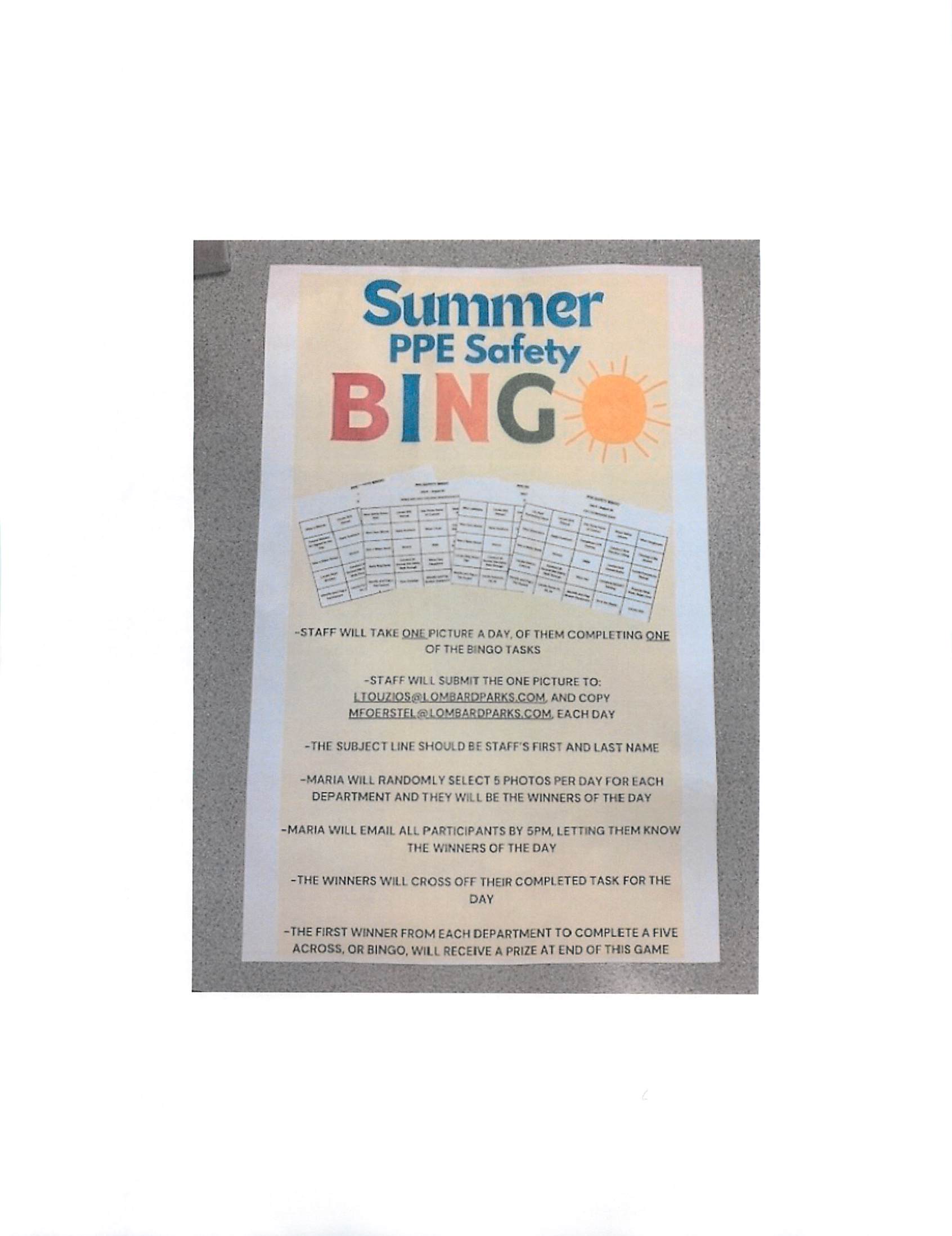 Summer PPE Safety Bingo